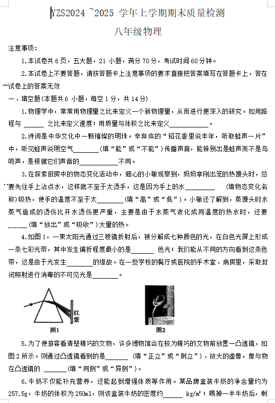 河南省许昌市禹州市2024-2025学年八年级上学期期末物理试题