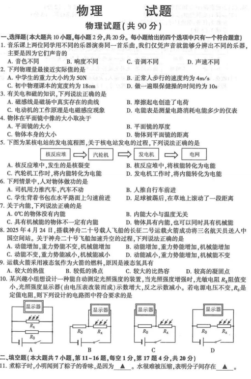 2025年江苏省连云港市中考物理试题