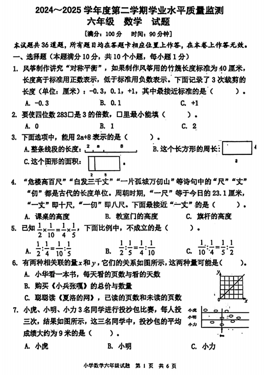 山东省青岛市城阳区2024-2025学年六年级下学期期末考试数学试题