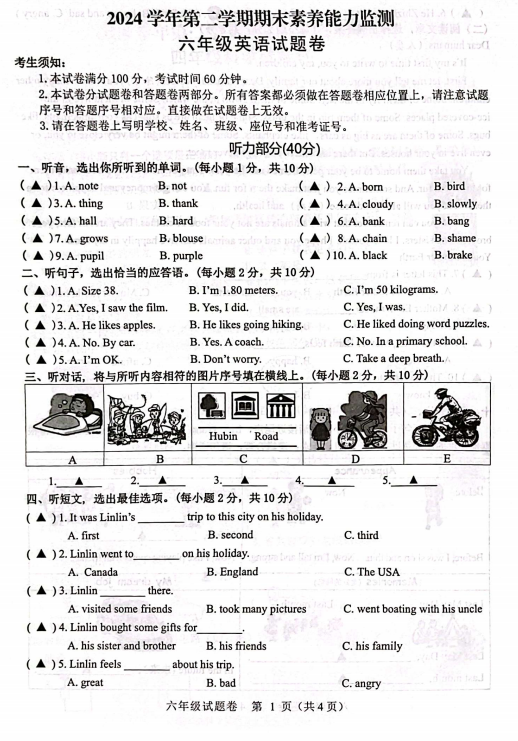浙江省杭州市临安区2024-2025学年六年级下学期6月期末英语试题