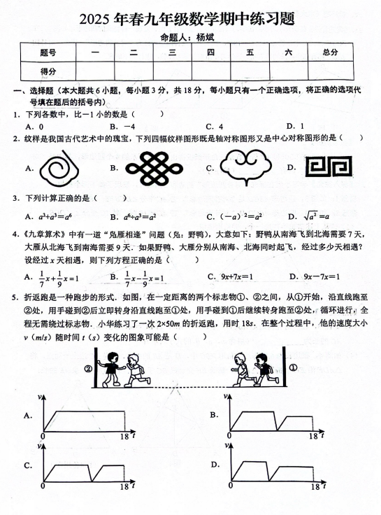 江西省赣州市瑞金市2024—2025学年九年级下学期期中考试数学试题