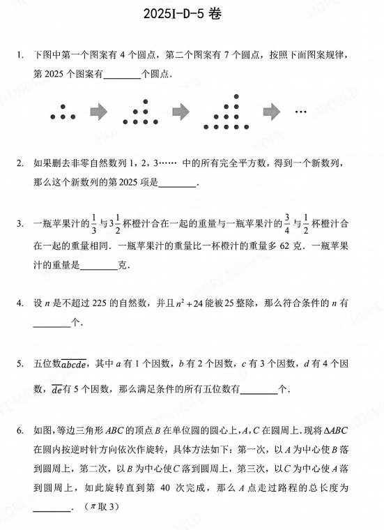 2025年希望杯IHC暑期研学五年级下学期数学D卷