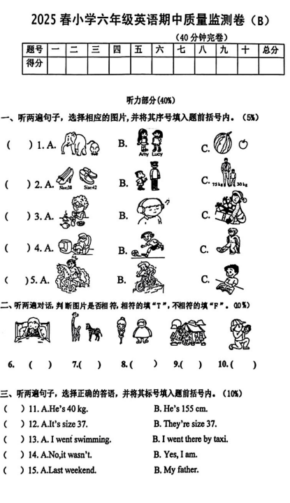 江西省赣州市于都县2024-2025学年六年级下学期期中英语试题