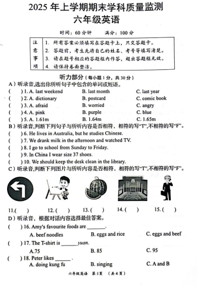湖南省岳阳市岳阳县2024-2025学年六年级下学期期末英语试题 湖南省岳阳市岳阳县2024-2025学年六年级下学期期末英语试题