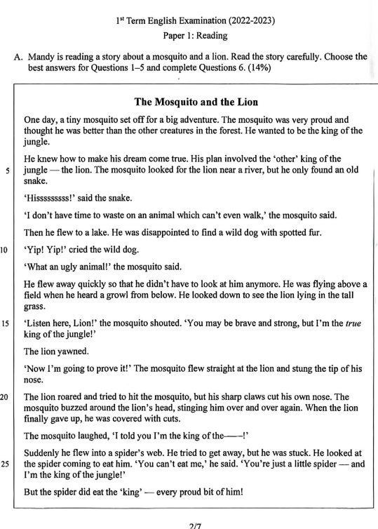 香港特别行政区2022-2023学年六年级上学期期末英语试题 香港特别行政区2022-2023学年六年级上学期期末英语试题