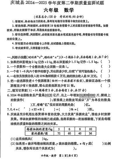 甘肃省庆阳市庆城县2024-2025学年六年级下学期小升初数学试题 甘肃省庆阳市庆城县2024-2025学年六年级下学期小升初数学试题